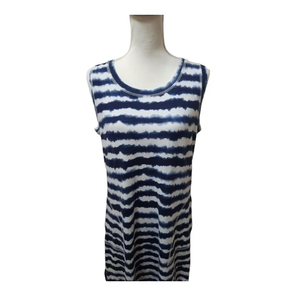 T By Talbots Midi Dress - Wavy Tie-Dye Blue and White, size Medium - Picture 4 of 11